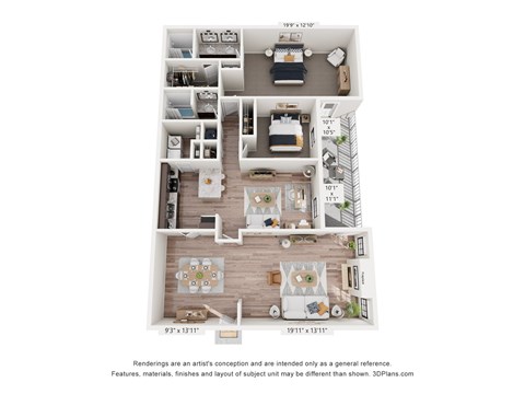Floor plan for 2 beds, 2 baths, 1893 sqft